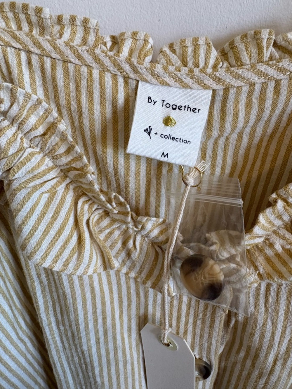By Together Cream Striped Ruffle Button-Front Tank Medium - Picture 3 of 7